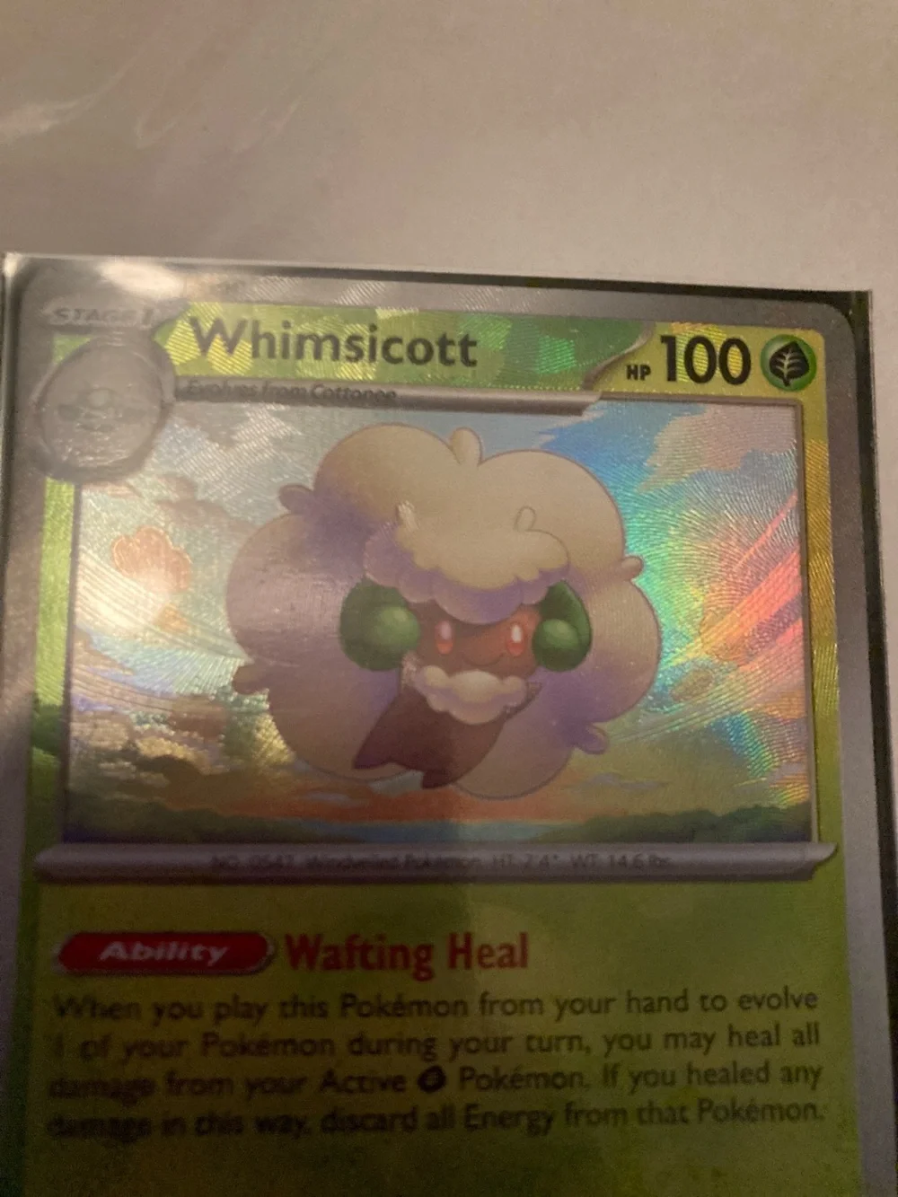 POKEBALL Pokemon Whimsicott Holo Green Gold Trading Card